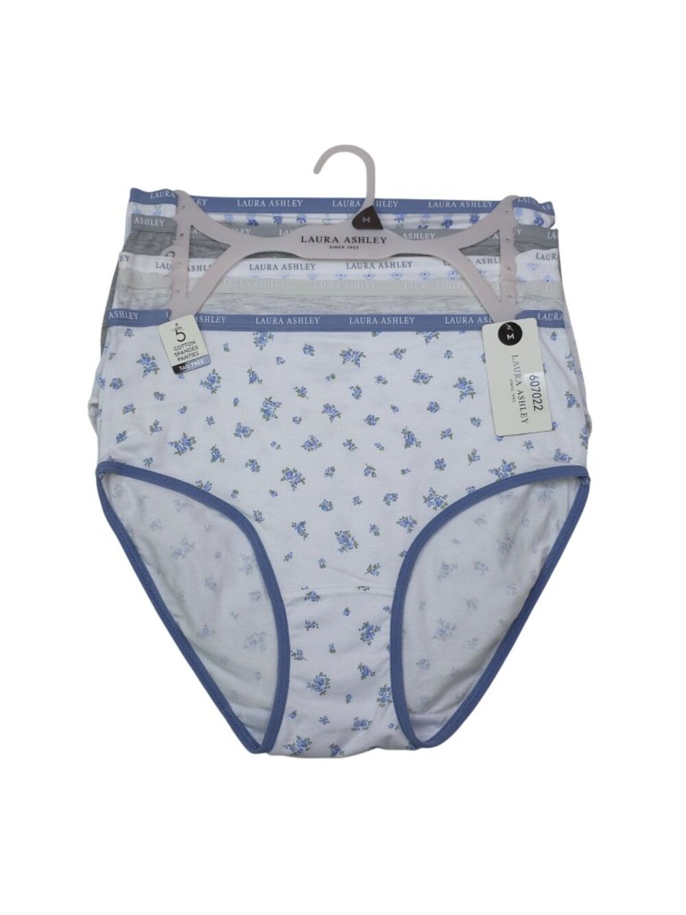Laura Ashley Womens 5-Pk Tag-Free Panties Medium Cotton Spandex Blue Gray White